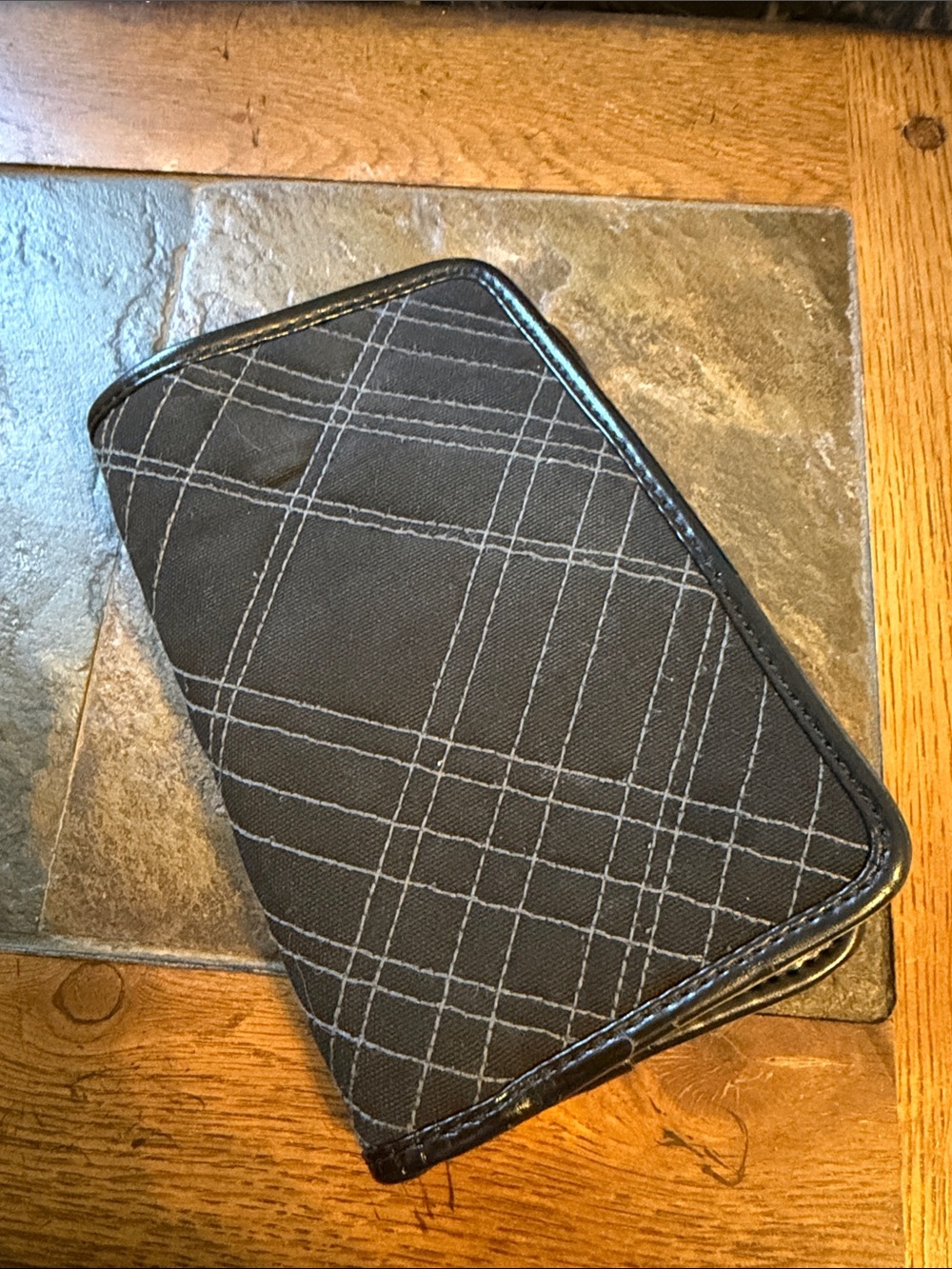 thirty-one Black Quilted Zip-Around Clutch with White Stitching